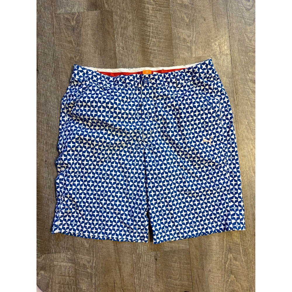 Puma SportLifestyle Mens Golf Shorts Blue White Geometric Star Print Size 34